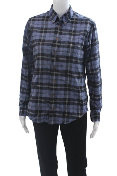 Brooks Brothers Mens Button-Down Collared Plaid Black Cotton Long Sleeve Size L