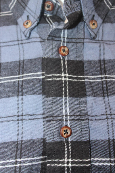 Brooks Brothers Mens Button-Down Collared Plaid Black Cotton Long Sleeve Size L