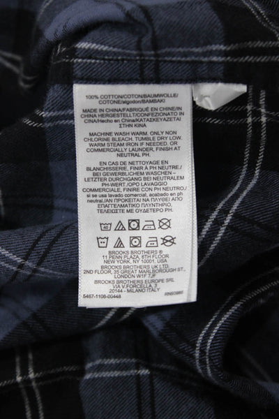 Brooks Brothers Mens Button-Down Collared Plaid Black Cotton Long Sleeve Size L