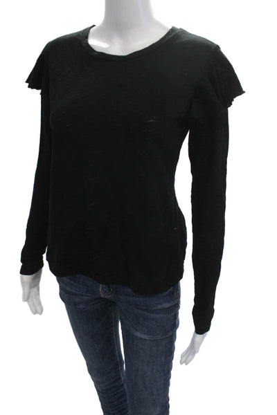 Goldie Women Basic Black Long Sleeve Crewneck T-Shirt Pima Cotton Size S
