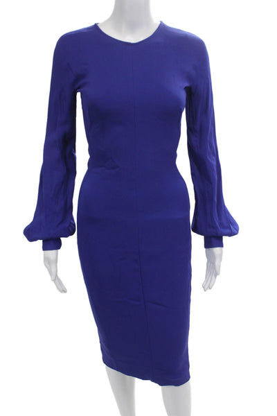 Victoria Beckham Women Bodycon Pencil Dress Blue Long Sleeve Size 2
