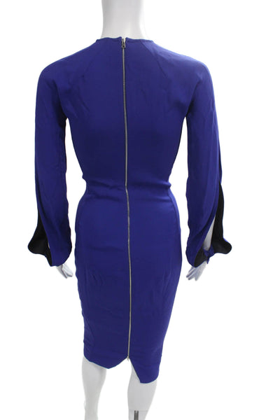 Victoria Beckham Women Bodycon Pencil Dress Blue Long Sleeve Size 2