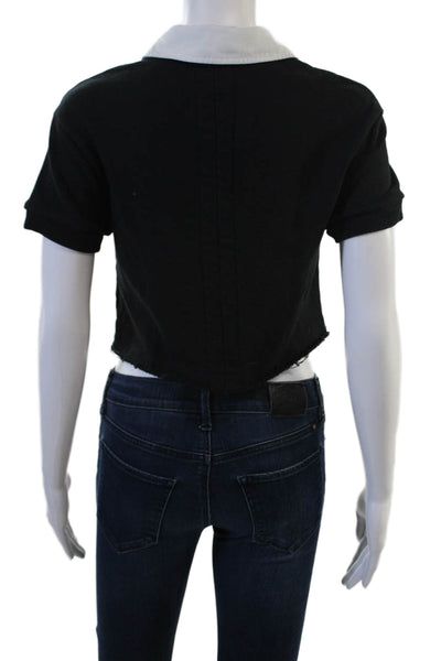 TWENTY MONTREAL Women Cropped Collared Polo Short Sleeve Black Size XS