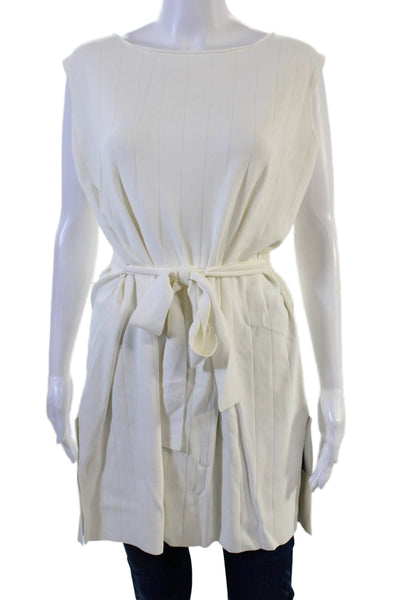 Fabiana Filippi Women Kaftan White Striped Round Neck Sleeveless Viscose Size XL