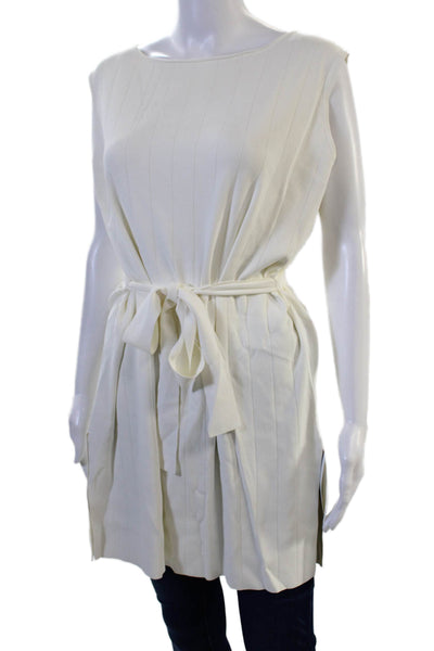 Fabiana Filippi Women Kaftan White Striped Round Neck Sleeveless Viscose Size XL
