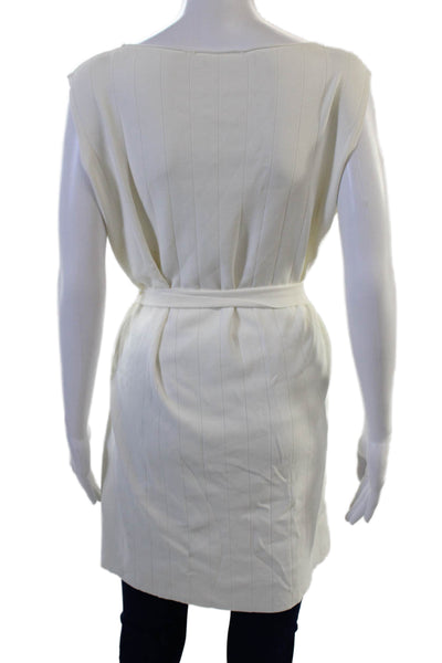 Fabiana Filippi Women Kaftan White Striped Round Neck Sleeveless Viscose Size XL