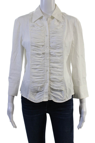 Lafayette 148 New York Women Collared Button-Up White Blouse 3/4 Sleeve Size 6