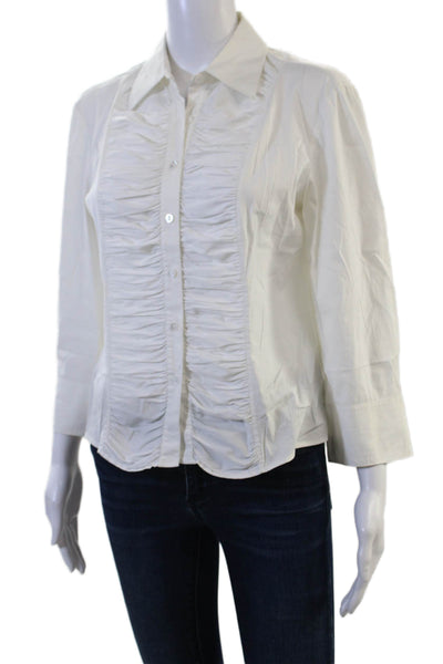 Lafayette 148 New York Women Collared Button-Up White Blouse 3/4 Sleeve Size 6