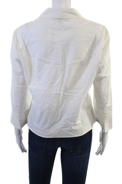 Lafayette 148 New York Women Collared Button-Up White Blouse 3/4 Sleeve Size 6