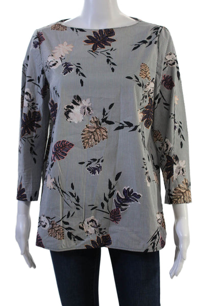 Lafayette 148 New York Womens Tunic Gray Floral 3/4 Sleeve Size 6