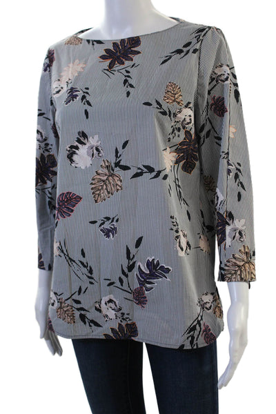Lafayette 148 New York Womens Tunic Gray Floral 3/4 Sleeve Size 6