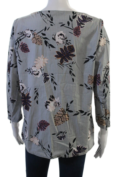 Lafayette 148 New York Womens Tunic Gray Floral 3/4 Sleeve Size 6