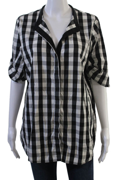 Lafayette 148 New York Women Tunic Button-Up Black Check 3/4 Sleeve Size L