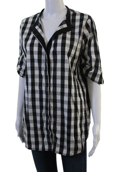 Lafayette 148 New York Women Tunic Button-Up Black Check 3/4 Sleeve Size L