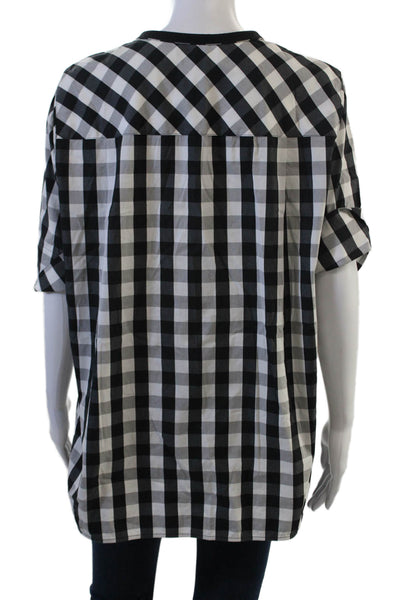 Lafayette 148 New York Women Tunic Button-Up Black Check 3/4 Sleeve Size L