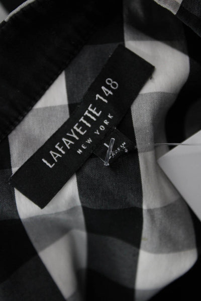 Lafayette 148 New York Women Tunic Button-Up Black Check 3/4 Sleeve Size L