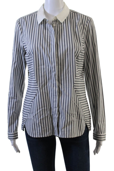 Lafayette 148 New York Women Striped Button-Up Long Sleeve White Size 8