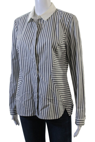 Lafayette 148 New York Women Striped Button-Up Long Sleeve White Size 8