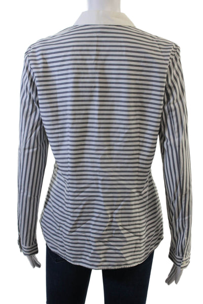 Lafayette 148 New York Women Striped Button-Up Long Sleeve White Size 8