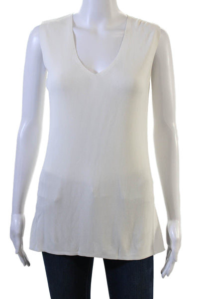 Lafayette 148 New York Womens White V-Neck Sleeveless Tunic Tank Size S