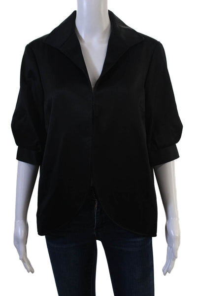 Lafayette 148 New York Women Collared Black Wool Blazer 3/4 Sleeve Zip Size 8