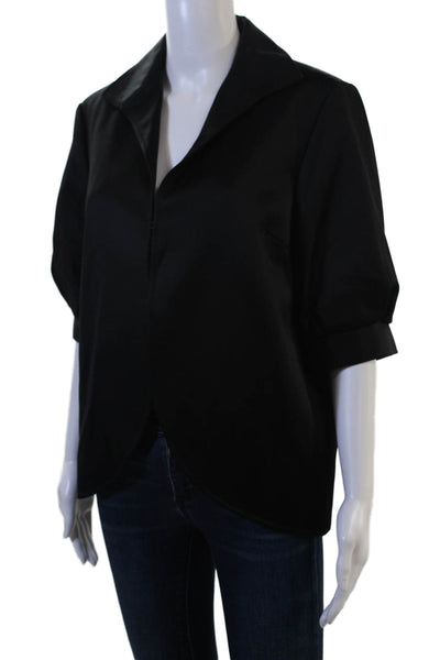 Lafayette 148 New York Women Collared Black Wool Blazer 3/4 Sleeve Zip Size 8