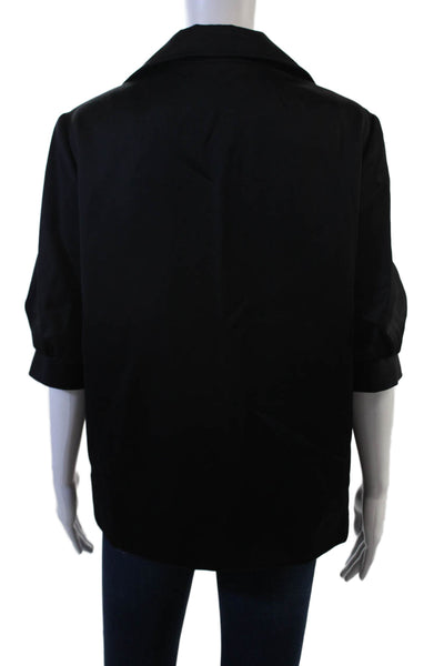 Lafayette 148 New York Women Collared Black Wool Blazer 3/4 Sleeve Zip Size 8
