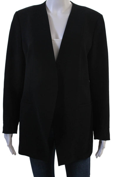 Lafayette 148 New York Womens Black Virgin Wool Blazer V-Neck Size 10