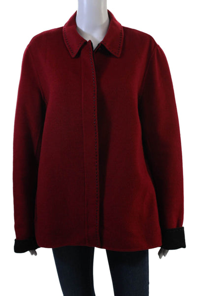 Lafayette 148 New York Womens Red Wool Overcoat Button Collared Size 12