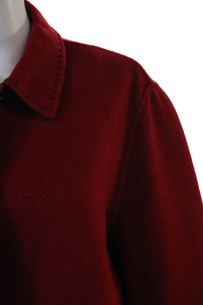 Lafayette 148 New York Womens Red Wool Overcoat Button Collared Size 12