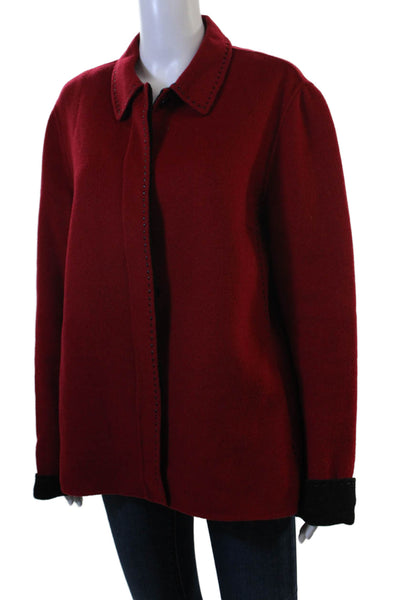 Lafayette 148 New York Womens Red Wool Overcoat Button Collared Size 12