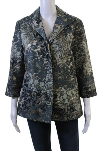 Lafayette 148 New York Womens Black Floral Collared Blazer 3/4 Sleeve Size 8