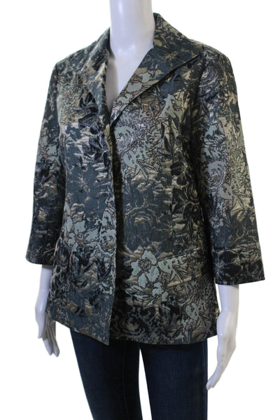 Lafayette 148 New York Womens Black Floral Collared Blazer 3/4 Sleeve Size 8