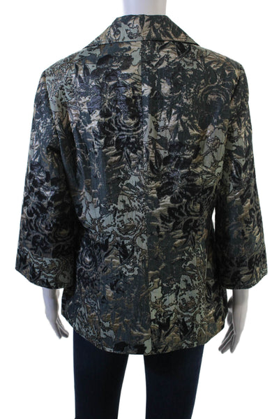 Lafayette 148 New York Womens Black Floral Collared Blazer 3/4 Sleeve Size 8