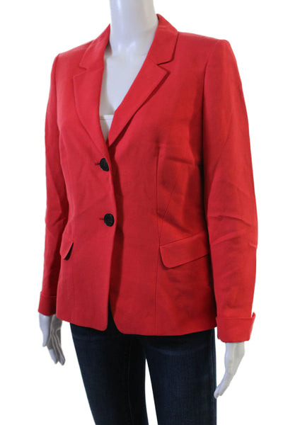 Lafayette 148 New York Women Red Collared Button Blazer Long Sleeve Size 8