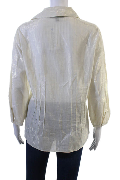 Lafayette 148 New York Women Beige Striped 3/4 Sleeve Button-Up Blouse Size 8