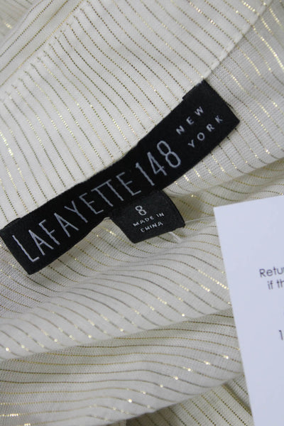 Lafayette 148 New York Women Beige Striped 3/4 Sleeve Button-Up Blouse Size 8