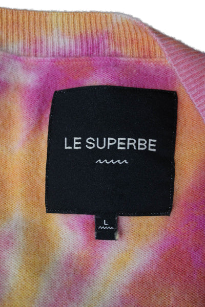 Le Superbe Unisex Pullover Sweater Orange VNeck Mercerized Wool Cashmere Size L