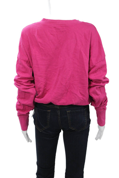 Michael Lauren Women Pink Henley Sweatshirt Cotton Long Sleeve V-Neck Size L