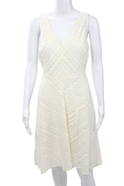 DKNY Womens Beige A-Line Fit & Flare Sleeveless V-Neck Geometric Dress Size 6