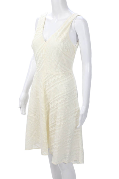 DKNY Womens Beige A-Line Fit & Flare Sleeveless V-Neck Geometric Dress Size 6