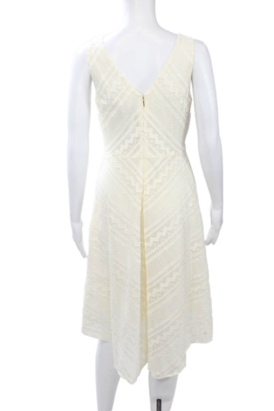DKNY Womens Beige A-Line Fit & Flare Sleeveless V-Neck Geometric Dress Size 6