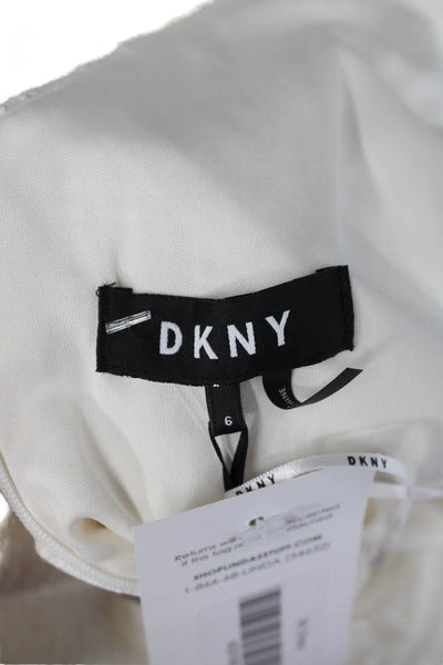 DKNY Womens Beige A-Line Fit & Flare Sleeveless V-Neck Geometric Dress Size 6