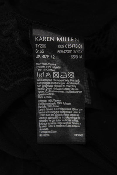 Karen Millen Women Black Viscose Sleeveless T-Shirt Round Neck Size 8