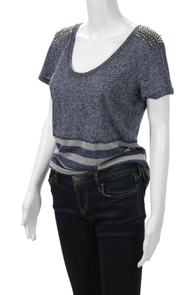 Karen Millen Women Jersey Striped Blue Round Neck Short Sleeve T-Shirt Size 6