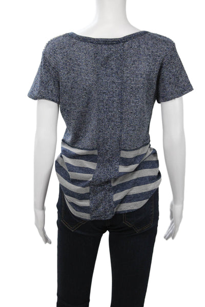 Karen Millen Women Jersey Striped Blue Round Neck Short Sleeve T-Shirt Size 6