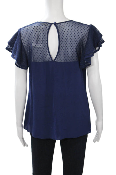 Shoshanna Women Dark Blue Polka Dot Round Neck Short Sleeve Blouse Size S
