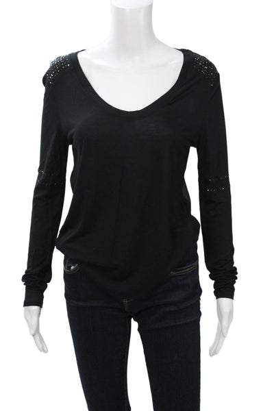 Karen Millen Women Black V-Neck Long Sleeve Viscose Blouse Size 6