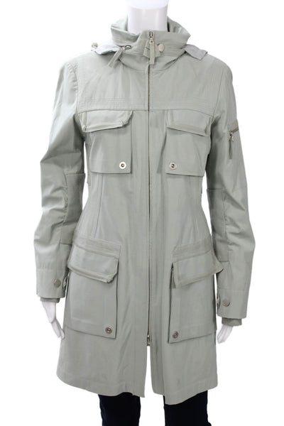 Elie Tahari Womens Military Anorak Gray Button High Neck Nylon Size S