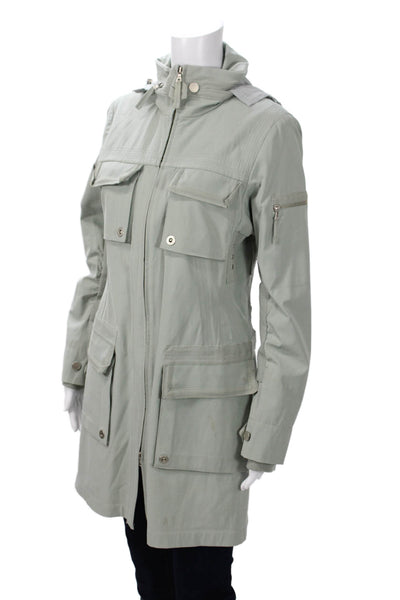 Elie Tahari Womens Military Anorak Gray Button High Neck Nylon Size S